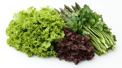 Fresh Assortment of Leafy Greens and Asparagus