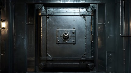 A Dark Metal Vault Door Secured With A Lock