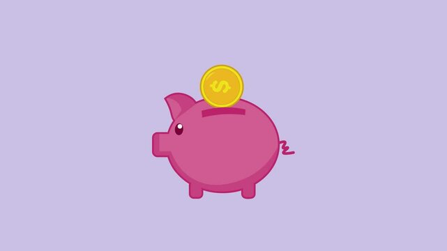 4k animation saving money on piggy bank investment illustration