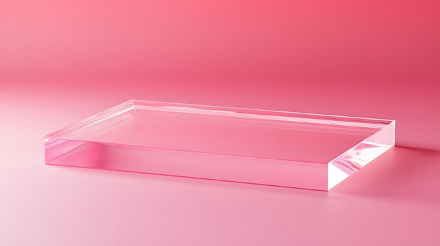Minimalist clear podium with sharp edges, highlighted by a smooth gradient pink background for a Mother is Day display - Powered by Adobe