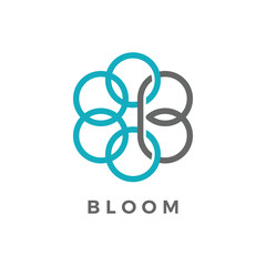 simple design logo initial B bloom with 6 circles forming a flower