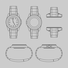 Blueprint adult men's elegant watch top, bottom, side, front and back view