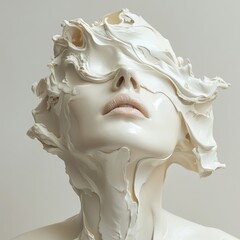 Sculptural Face: Abstract Cream Mask, Modern Art