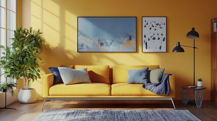 Frame mockup at home interior, 3d render