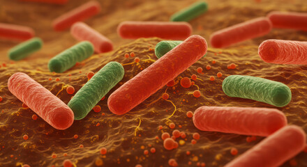 Biofilm of Multi-drug Resistant Bacteria, Including MRSA and Staphylococcus, Close-up View in 3D