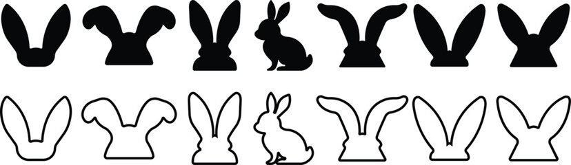 Obraz premium Bunny ears icon flat line set Rabbit ears silhouette, Easter hare vector for apps or web. Cute headband for Easter, rabbit costume mask, festive decoration for head isolated on transparent background