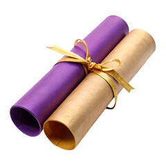  TWO Roll of paper with ribbon on white background