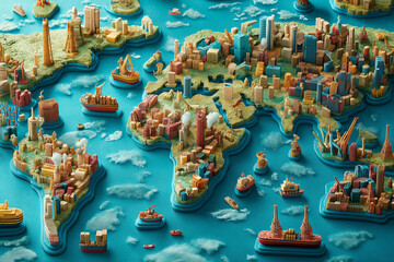 Intricate global value chains connecting manufacturers, suppliers, and distributors across borders - conceptual illustration of international trade and supply chains