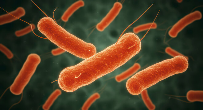 Close-Up View of Rod-Shaped Bacteria in a Bacterial Infection, 3D Rendering