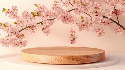 High-end wooden podium on a light cream background, designed to display a Mother is Day product with style