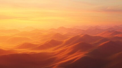 Fototapeta premium Golden sunset over rolling hills, hazy atmospheric perspective.