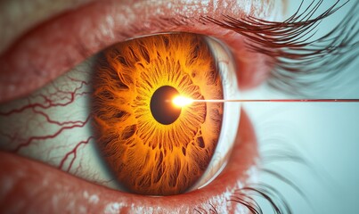 Close-up view of an eye demonstrating intricate details and vibrant colors.