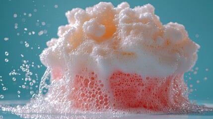 Fototapeta premium A vibrant, bubbly foam overflowing from a container, creating a playful and dynamic scene.