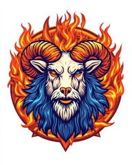 Obraz premium Bold aries spirit cosmic badge illustration in fiery digital art