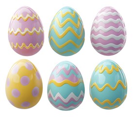 Fototapeta premium Six Decorated Easter Eggs Displayed Against White Background