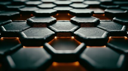 Obraz premium Abstract Hexagon Pattern Background Glowing Lights Dark Grey Technology Texture