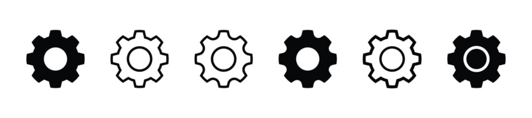 Gear icon set, black gear wheel icons collection. Cogwheel vector icon