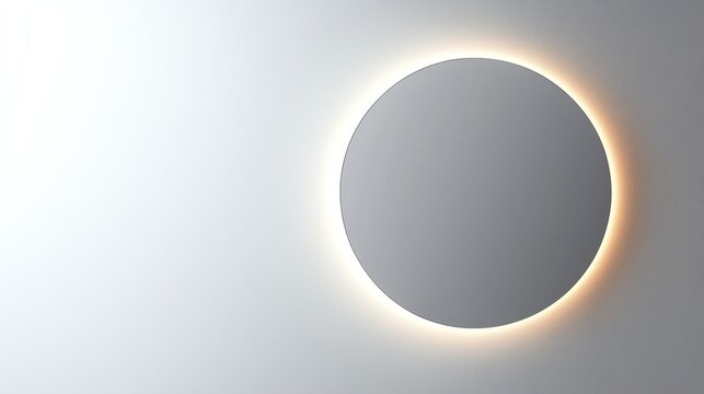 A solar eclipse displays a darkened sun surrounded by a glowing halo, creating a stunning celestial event against a soft gray background.