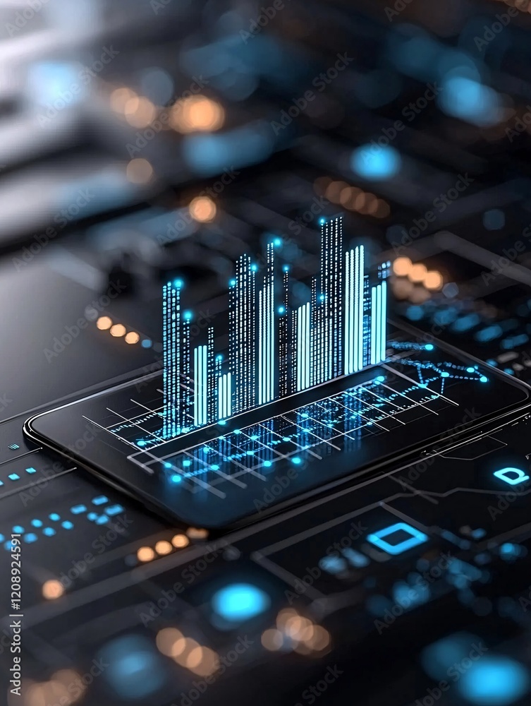 Poster visualization of information data analysis, vibrant data charts, binary code merging into graphs, im