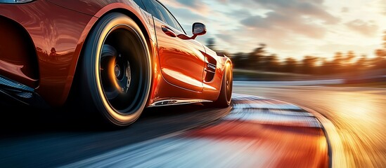Sunset Speed: A Luxury Sports Car Races on a Track at Dusk