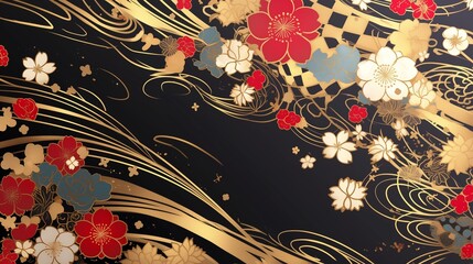 黒赤金の和柄背景