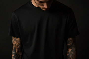 Models minimal tattoo T shirt. no text. black mockups.
