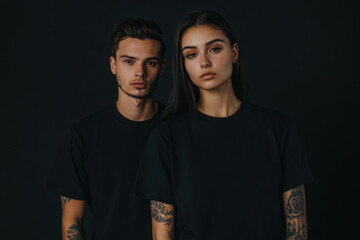 Models minimal tattoo T shirt. no text. black mockups.