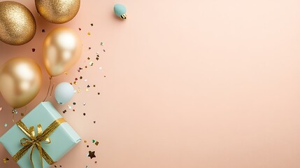 Festive Gold Balloons Gift And Confetti Celebration