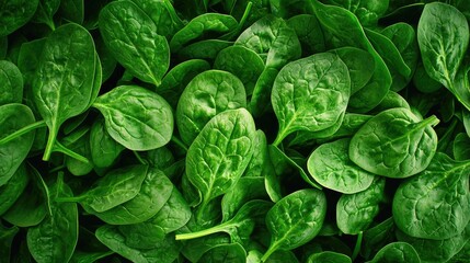 Fototapeta premium Fresh spinach leaves in rich green color, perfect for healthy meals and salads.