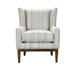 A modern fabric armchair soft cushion + clipping path. The chair is isolated on a White background. 
Furniture, interior object, sofa chair.