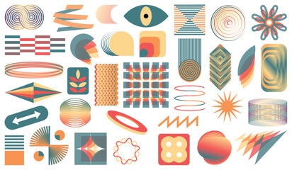 DESIGN COLLECTION OF RETRO ELEMENTS VINTAGE GEOMETRIC LINES AND SHAPES, BRUTALISM ELEMENT