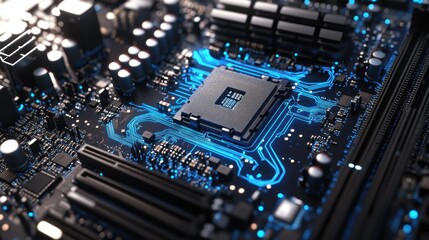 Fototapeta premium Closeup of intricate circuitry on computer motherboard