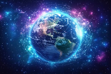 Obraz premium Stunning view of Earth with cosmic background and connections