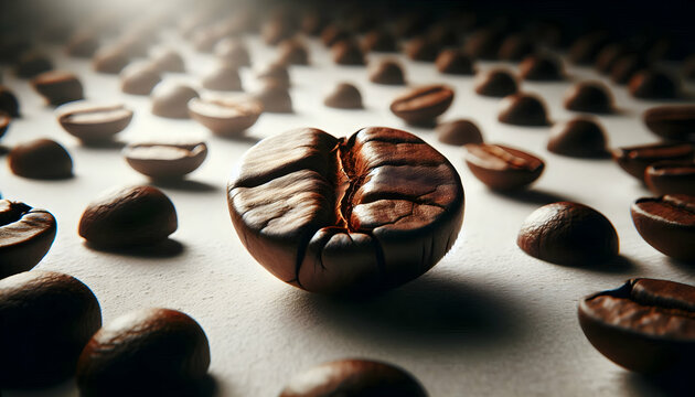 Coffee A close-up of a single coffee bean in the foreground with a deep crack in its center surrounded by s4