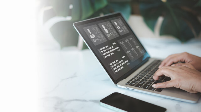 HR digital technology, Human resource manager checks the CV online to choose the perfect employee for his business, Online and modern technologies for simplifying the human resources system.