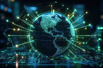 Fototapeta premium Digital globe with glowing data connections and lights