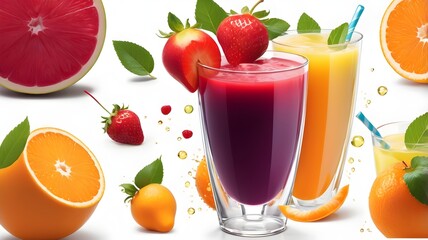 A glass of fresh fruit juice, filled to the brim with vibrant, colorful liquid
