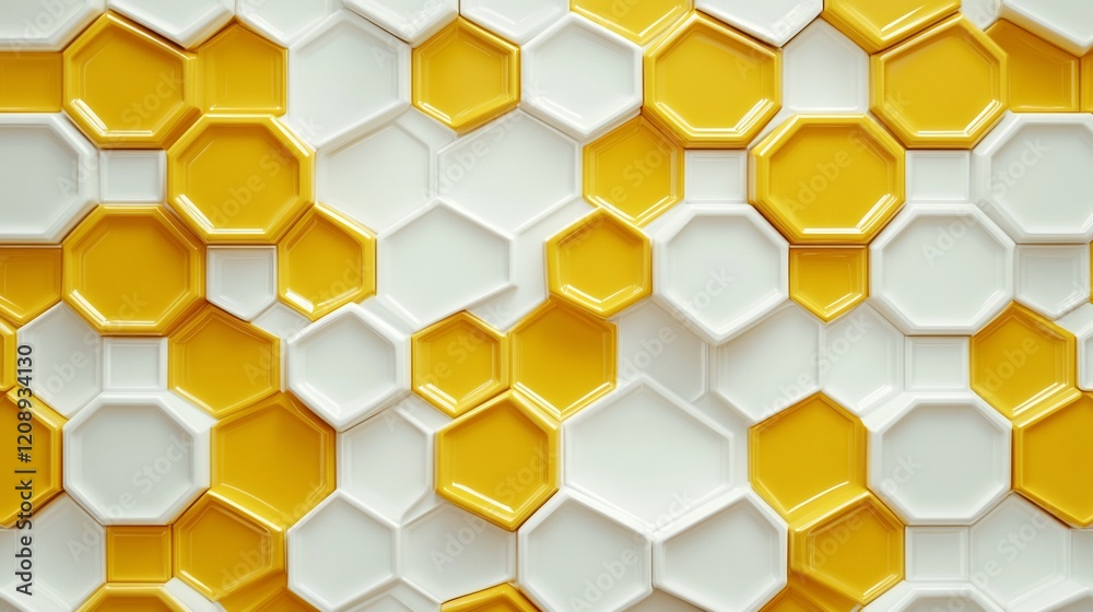 Poster abstract geometric hexagon pattern in yellow and white.