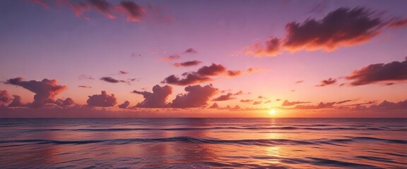 Obraz premium The sky is painted with hues of orange and pink as the sun rises over the ocean, bright sun, landscape, vibrant colors