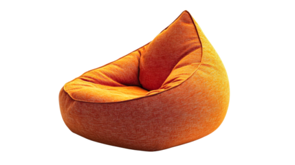 Comfortable orange bean bag chair ideal for relaxation in living room or game room isolated on transparent background
