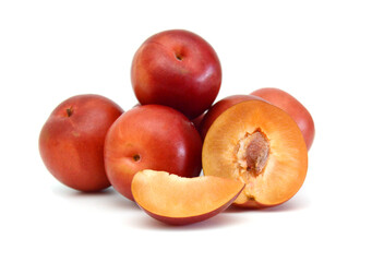 Red plum fruit isolated on white background