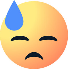 A sad emoji emoticon with a blue sweat drop, expressing stress, disappointment, nervousness . for digital communication designs