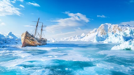 Obraz premium frozen shipwreck arctic iceberg landscape - climate change awareness