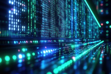 Fototapeta premium Digital data flow with glowing patterns and lights