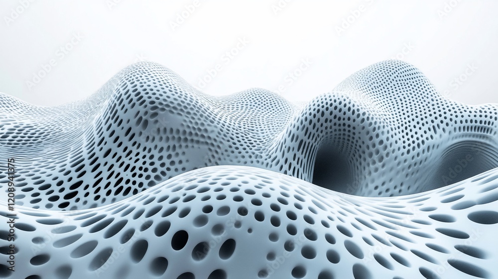 Poster Abstract 3D rendering of a perforated, undulating surface.