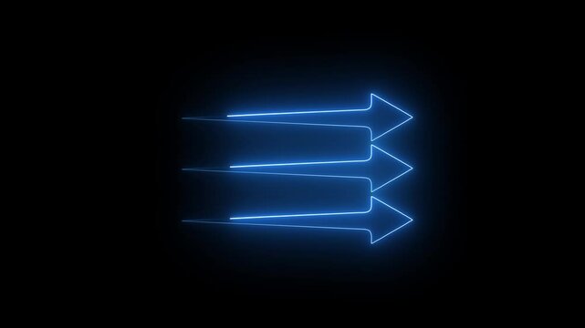 Abstract neon arrow icon.  fork arrow icon, with editable stroke. Split arrow sign. three  way pointer, forked arrow, direction, tripple pathway.