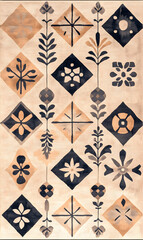 Fototapeta premium Collection of Tile Patterns Featuring Intricate Geometric and Floral Motifs, Hand-Drawn Doodles, and Traditional Ethnic Designs in Muted and Vibrant Color Palettes