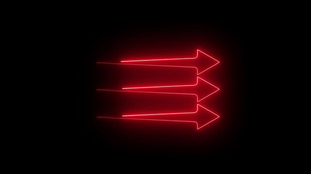 Abstract neon arrow icon.  fork arrow icon, with editable stroke. Split arrow sign. three  way pointer, forked arrow, direction, tripple pathway.