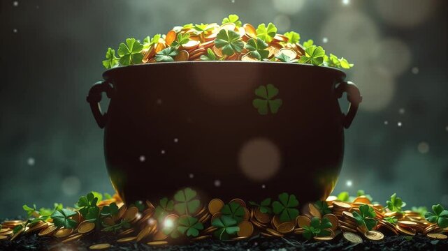 Coin and Clove in bucket for St Patrick's Day symbol, St Patrick's Day celebration decoration background