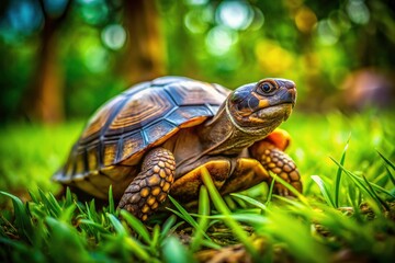 Obraz premium Australian Turtle on Grass, Slow Tortoise, Wildlife Photography, Zoo Animal, Reptile, Nature Image